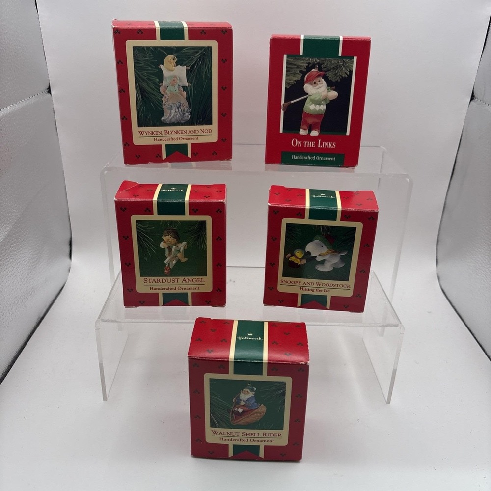 Vtg~Lot of 5~Hallmark Ornaments~Snoopy/Golf/Elfs/Angels~IOB